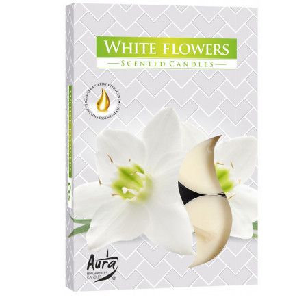 Čajové sviečky WHITE FLOWERS 6 ks
