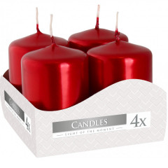 Adventná sviečka červená 4 ks, metalická farba, 6 cm x Ø3,8 cm