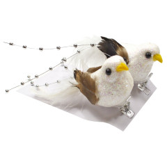 Penový vtáčik s bielym perím 2 ks 11 cm