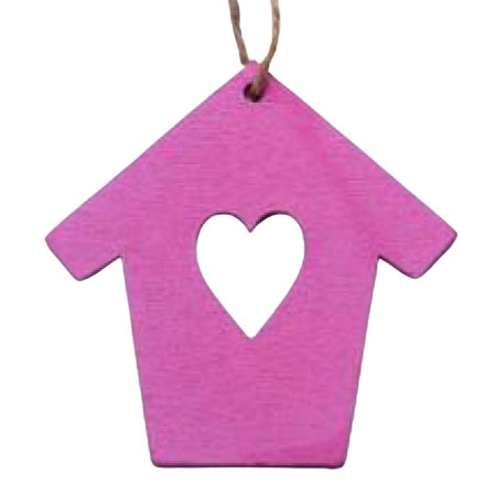 Drevené výrezy - jarná dekorácia ružový domček 10 ks 7 cm