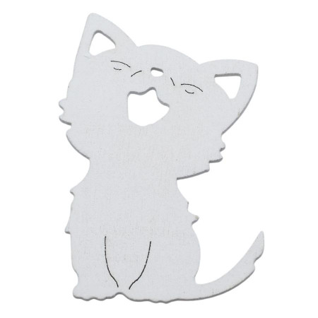 Drevené výrezy - celoročné dekorácie biela mačička 6 ks 8 cm
