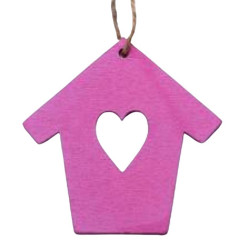 Drevený výrez - domček ružový 10 ks 7 cm