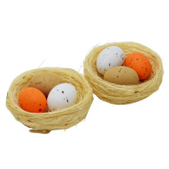 Hniezdo s farebnými vajíčkami 2 ks 5,5 cm