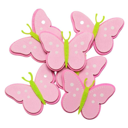 Drevené výrezy - ružový motýľ 6 ks 5,5x4 cm