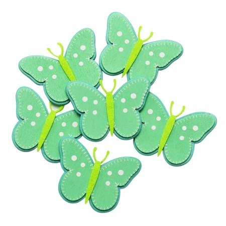 Drevené výrezy - jarná dekorácia motýľ zelený 6 ks 5,5x4 cm