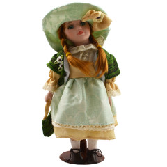 Porcelánová bábika Zelený klobúk 31 cm