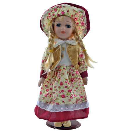 Porcelánová bábika Bordová čiapočka 31 cm