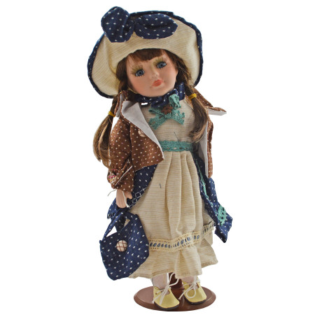 Porcelánová bábika "modrá mašlička" 31 cm