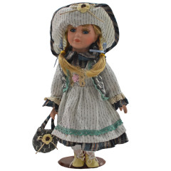 Porcelánová bábika "kvietok na klobúčiku" 31 cm
