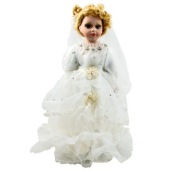 Porcelánová bábika kvietkovaná biela 41 cm