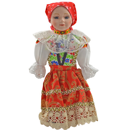 Porcelánová bábika "ČERVENÁ ŠATKA" 31 cm