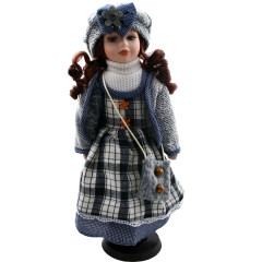 Porcelánová bábika -károvaná sukňa- 41 cm
