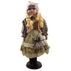 Porcelánová bábika, drevená guľka 41 cm