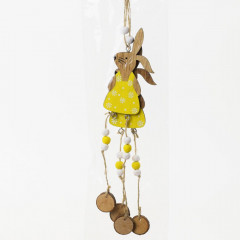 Drevený záves- zajac v žltých šatách 2 ks 4,2x31 cm