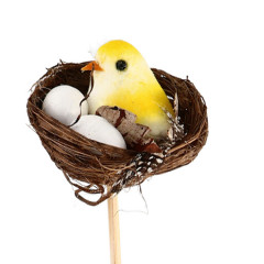 Vtáčik v hniezde s vajíčkami zápich 5 cm